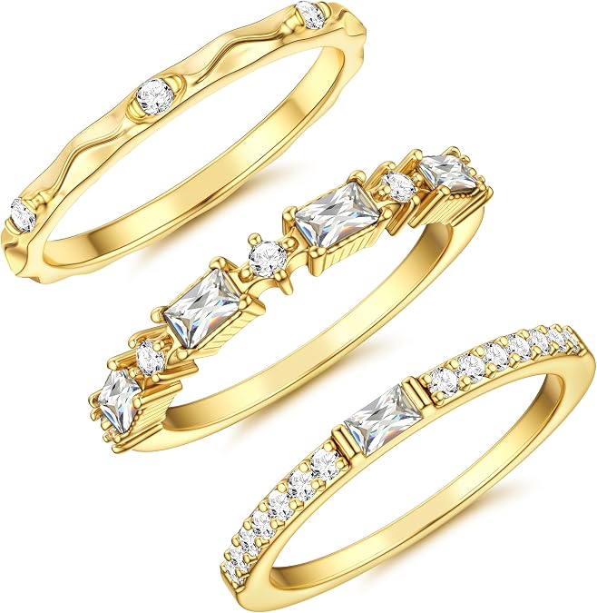 Dainty Cubic Zirconia Gold Rings for Women Non-Tarnish 14K Gold Plated