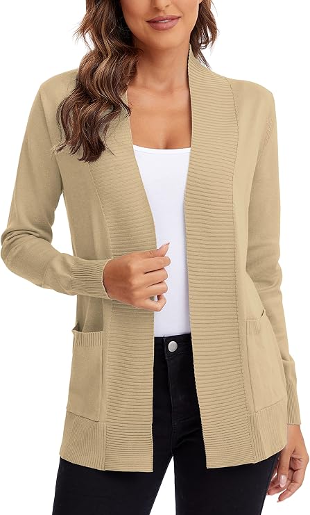 Urban CoCo Women Lightweight Open Front Knit Cardigan Sweater with Pockets