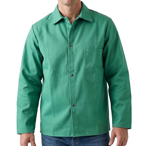MAGID SparkGuard Flame Resistant Green Welding Jacket | 1 Jacket | 12 oz. Heavyweight 100% Cotton Sateen | ASTM D6413 | Men's | 2830