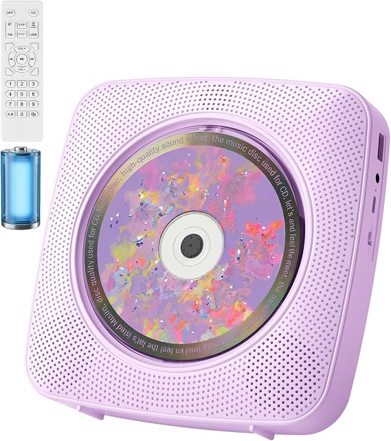 CD Player Portable with Bluetooth, Speakers, Radio for Home Purple