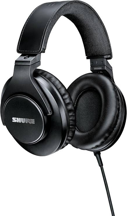 Shure SRH440A Over-Ear Wired Headphones for Monitoring & Recording, Professional Studio Grade, Enhanced Frequency Response, Work with All Audio Devices, Adjustable & Collapsible Design - 2022 Version | Studio-grade closed-back headphones with improved frequency response and a collapsible design for surveillance