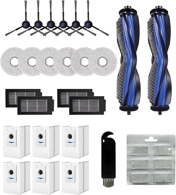 24 Piece Accessory Set Suitable for Ecovacs Deebot T50 Omni/T50 Pro Omni 1 Main Brush 4 Filters 6 Side Brushes 6 Dust Bags 6 Wipes