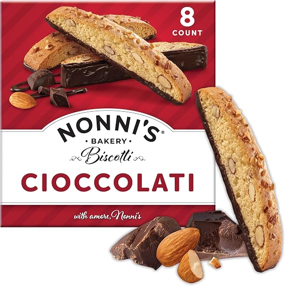 Nonni's Cioccolati Biscotti Italian Cookies - Italian Biscotti Cookies - Biscotti Individually Wrapped - Made w/Premium California Almonds & Dark Chocolate - Kosher - 6.88 oz, 8 Biscotti