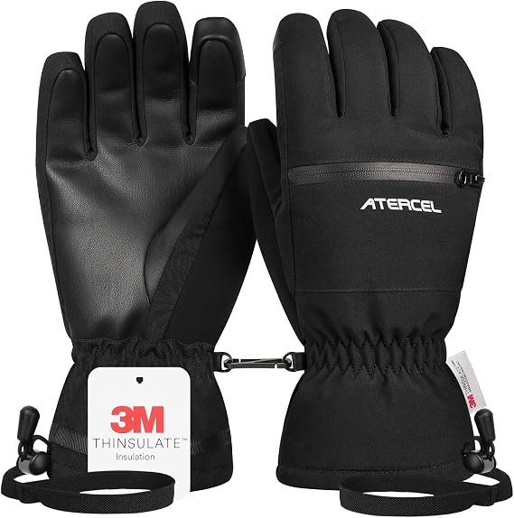 ATERCEL Waterproof Ski Gloves, Warm 3M Thinsulate Gloves, Touchscreen, for Men Women in Skiing, Snowboarding, Hiking
