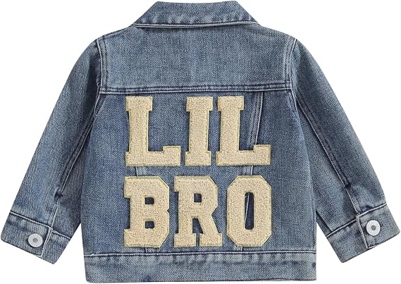 VISGOGO Toddler Baby Girl Jacket Big Lil Sister/Brother Letter Embroidery Jean Long Sleeve Cardigan Button Denim Coat
