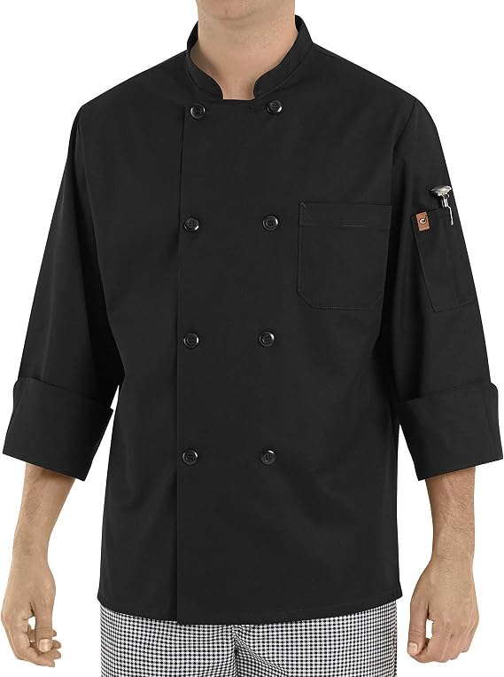 Chef Designs Men's Eight Pearl Button Black Chef Coat