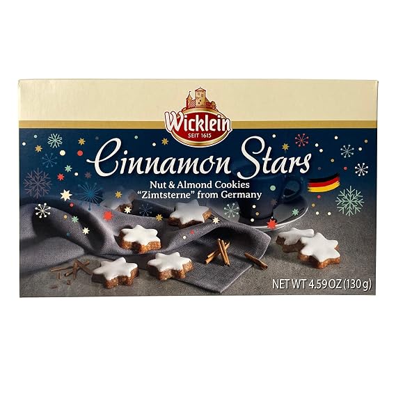 Wicklein Zimtsterne Cinnamon Star Cookie - Nuss-sterne German Holiday Cookies - With Nuts & Almonds, 5.29 oz