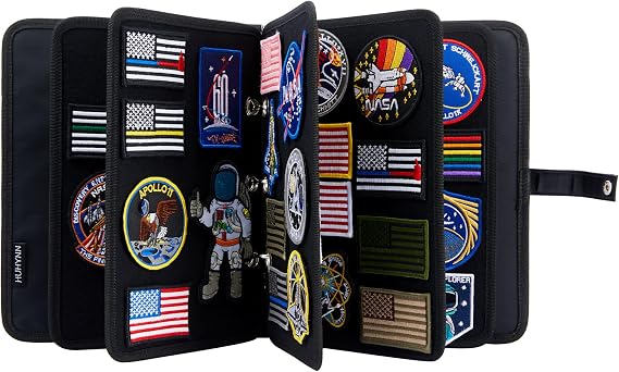 Patch Display Holder, Flip-Page Patch Booklet Organizer for Hook & Loop Patch Collections, 3-Ring Patch Display Binder with 5 Patch Holder Panels(Bag Only) (Black)