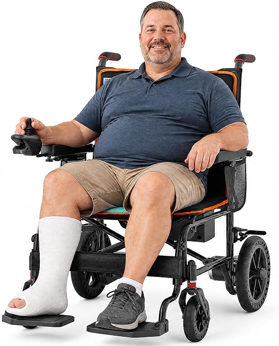 22 Inch Extra Wide Electric Wheelchairs for Adults, 350 lb Capacity & 500W Dual Motor All Terrain Power Wheelchair, 15 Miles Range Lightweight Foldable Motorized Wheelchairs for Seniors, Orange