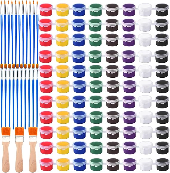 Mini Acrylic Paint Set for Kids,12 Set Washable Filled Paint Sets in 8 Colors,Acrylic Paint Strips with 23 Paint Brushes,for Art Craft Home Birthday Party Favors