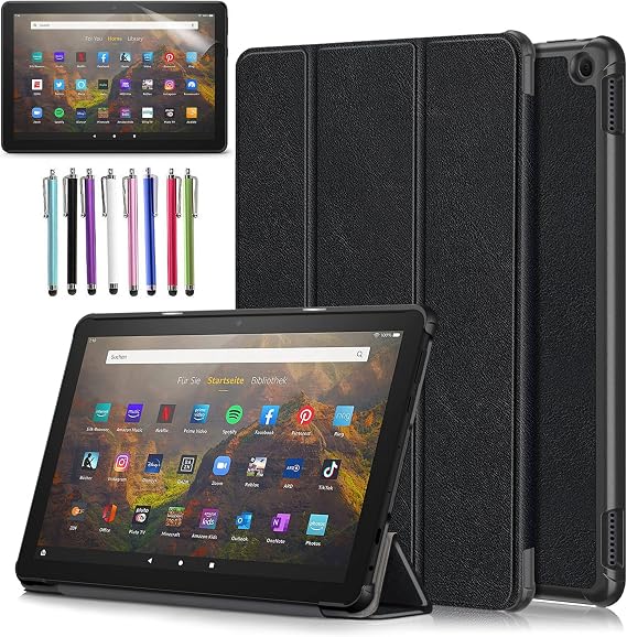 Case for Amazon Fire HD 10 Tablet 10.1" Inch Display (13th Generation, 2023 Released) - Lightweight Tri-fold Stand Cover Case + 1 Screen Protector and 1 Stylus (Black)