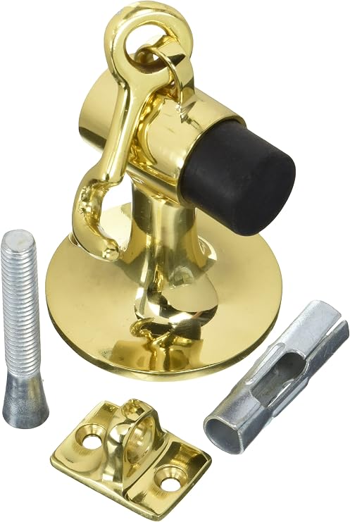 Ives FS446 3 3/4" Height Cast Brass Floor Door Stop with Manual Hold-Open Hook, Polished Brass