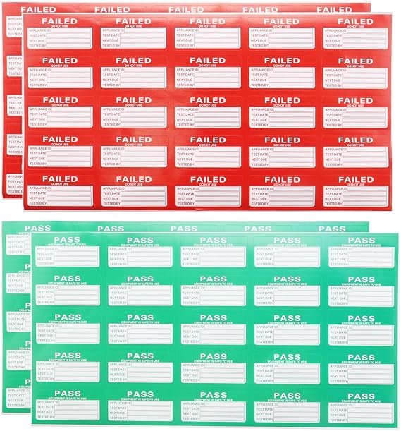 550Pcs PAT Testing Stickers - 500Pcs Pass, 50Pcs Failed - 50x25mm PAT Labels Appliance Testing Labels