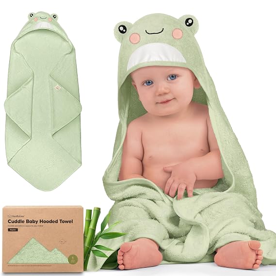 KeaBabies Hooded Baby Towel for Newborn, Baby Bath Towels (Frog, Regular)