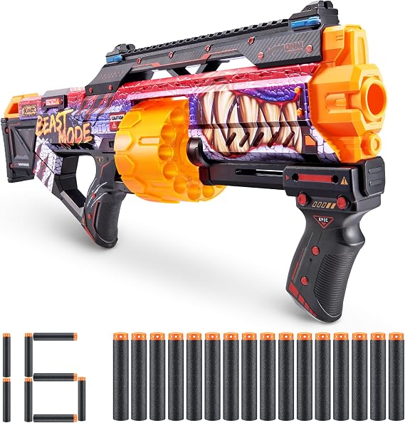 XSHOT Skins Last Stand Blaster - Beast Out Skin by ZURU with 16 Darts, Slam Fire Action, Air Pocket Technology, Foam Toy for Kids, Teens and Adults