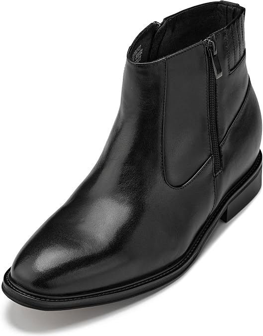 CALTO Men's Invisible Height Increasing Elevator Shoes - Premium Leather Lightweight Zipper Boots - 2.8 Inches Taller