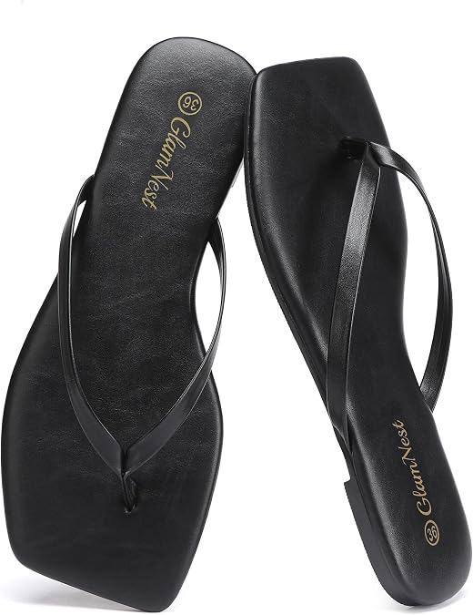 Women's Flip Flops Comfortable Square Open Toe Thong Ladies Summer Beach Flats Sandals 