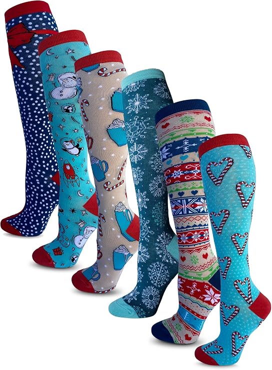 Kalon 6 Pack Women's Knee High Christmas Socks Novelty Gift Set
