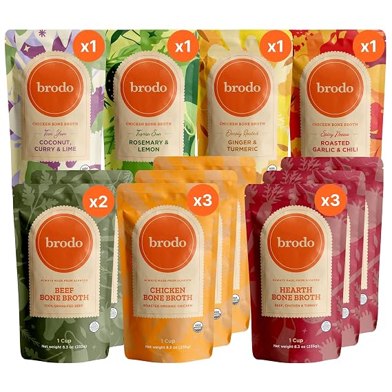Brodo Bone Broth Bundle, Variety and Classic Packs, 8.3 oz (12 Cups Total)