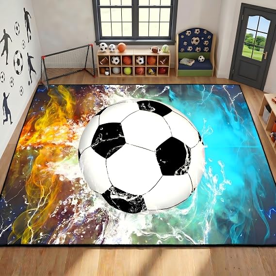 Football Rugs for Boys Bedroom 5'x7' Sports Area Rugs for Living Room Playroom Sports Carpet with Non Slip Backing for Boys Teens Kids Soccer Room Decor Sofa Floor Mats