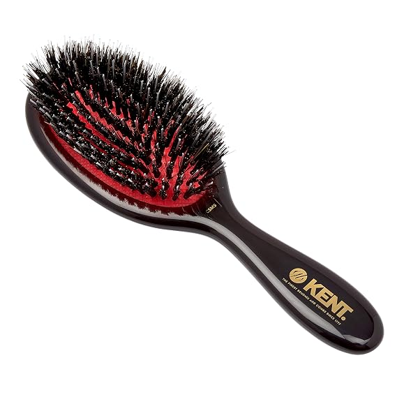 Kent CSMS 7.25" Classic Shine Small Oval Cushion Straightening Brush - Natural Black Boar Bristle Hair Brush with Nylon Quills - Shine Hair Brush and Scalp Scrubber for Short to Shoulder Length Hair