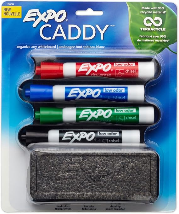 Mountable Whiteboard Caddy, With 4 Markers/Eraser, Set