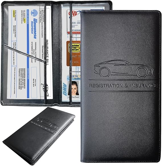 Premium Car Registration and Insurance Holder,Black Registration Insurance Card Holder,Glove Box Organizer Makes Your Documents In Order.