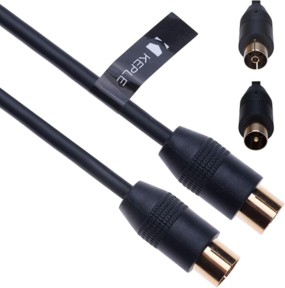 Keple RF Coaxial Cable TV Aerial Lead 2m Coax Plug Male to Female Antenna Socket Extension for Freeview, Xfinity, AT&T, Wow!, TDS, COX, DVD, VCR Connect to Television | Gold M-F Connector (Black)