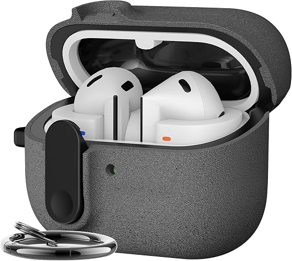 Teknoft Samsung Galaxy Buds 3 Pro, Buds 3 ve Buds 3 FE ile Uyumlu Mandallı Kapak Kilit Sistemli Kumlanmış Mat Dokulu Darbelere Dayanıklı Hibrit Kılıf (Gri, Galaxy Buds 3 Pro/3/3 FE)
