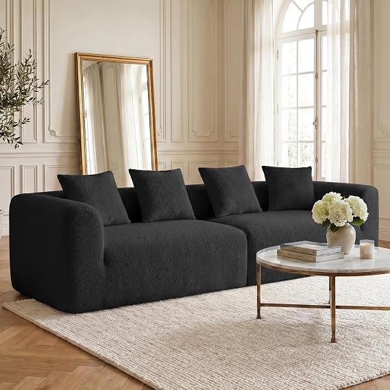 120" Curved Sofa Sectional Modern Boneless Cloud Couch, Black