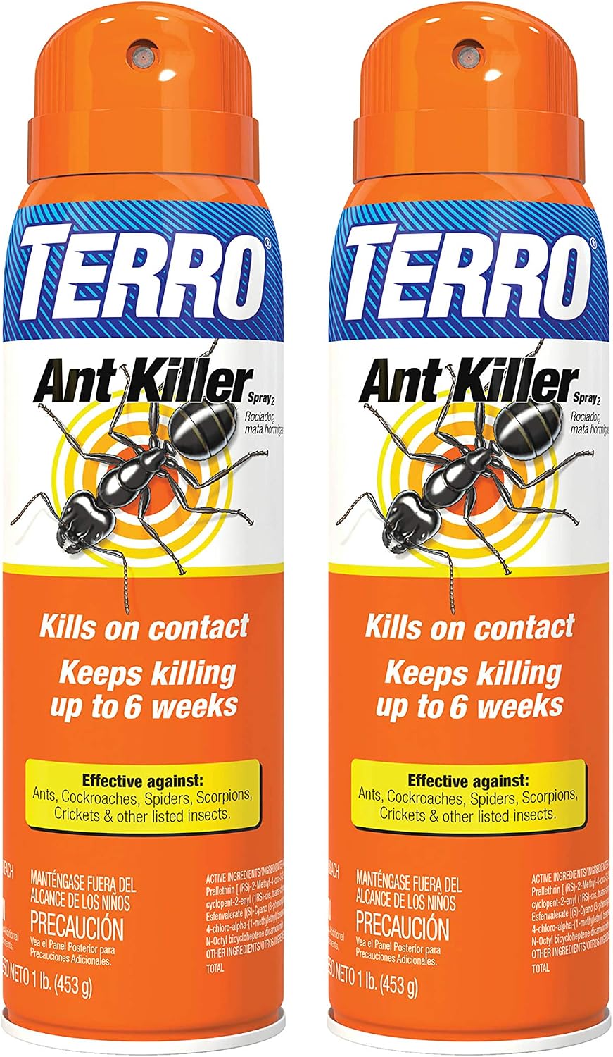 TERRO T401SR Indoor and Outdoor Ant Killer Aerosol Spray - Kills Ants, Cockroaches, Crickets, Scorpions, Spiders, and Other Insects - 2 Pack 32 Total Ounces