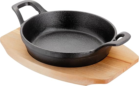 Judge Sizzle & Serve Gratin Dish, Cast Iron Skillet with Wooden Serving Stand, Induction Ready 15cm