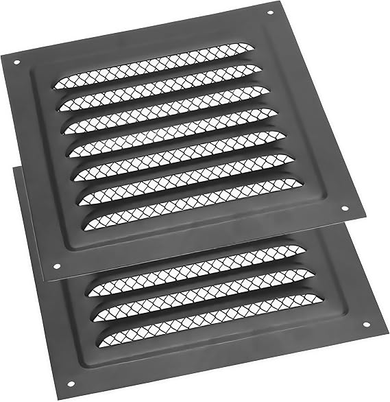 Square Ventilation Grille 2 Pcs Black Metal Square Ventilation Grille Stainless Steel Air Vent Cover for Efficient Home Ventilation (20x20cm)