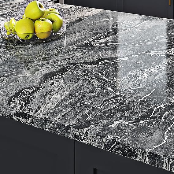 Livelynine Black Marble Countertop Contact Paper Waterproof Peel and Stick Countertops Self Adhesive Kitchen Wallpaper for Counters Bathroom Counter Top Covers Renter Friendly Desk Cover 15.8x78.8