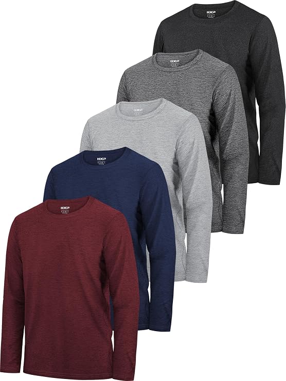 5 Pack Boys Long Sleeve Shirts Youth Dry Fit Athletic Performance Tee 6-18Y