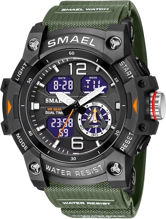 Gosasa Men's Large Face Outdoor Sports Watches Military S-Shock Watch Waterproof, Backlight, Alarm, Stopwatch Features - Rugged Wristwatch for Training, Hiking, and Adventure