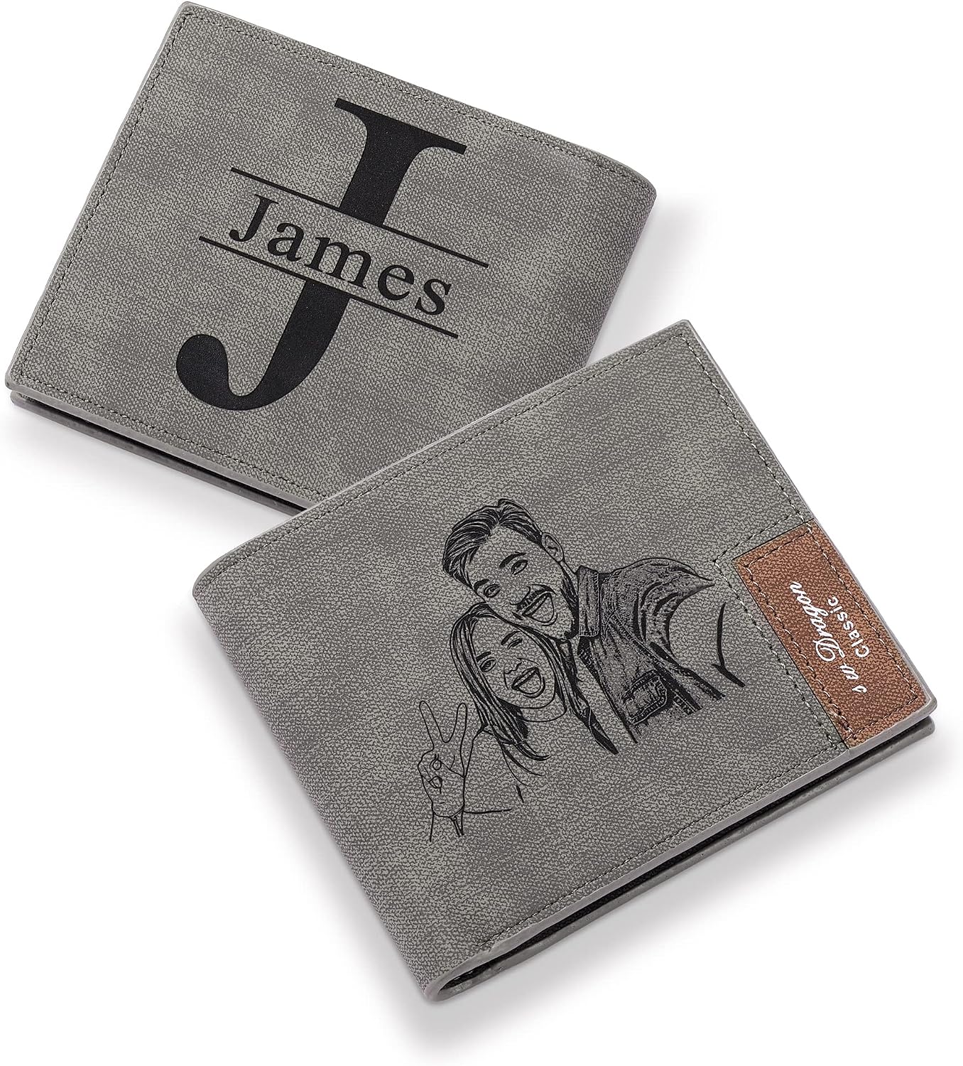 Custom Engraved Wallet for Men with Photo & Name, Personalized Picture Wallet for Husband Boyfriend Dad Son Family Friend, Anniversary Birthday Christmas Fathers Day Valentines Day Gift