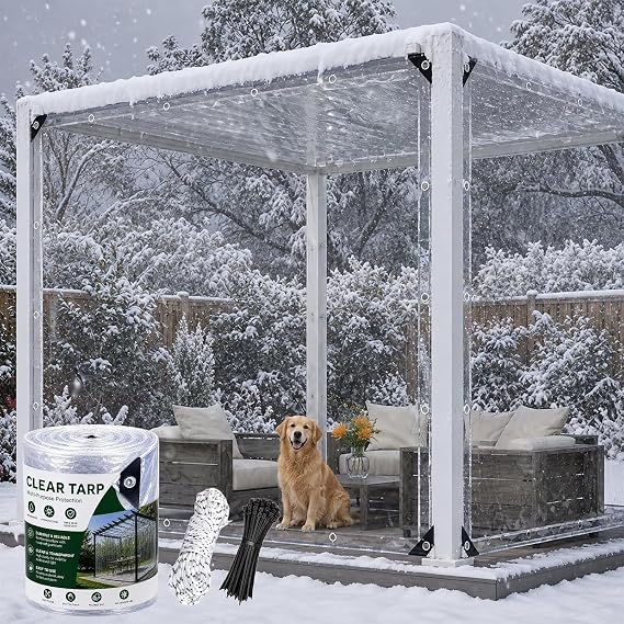 Şeffaf halkalı branda, PVC su geçirmez, yırtılmaya dayanıklı koruyucu kapak, dış mekan teras, çardak, sera, bahçe mobilyaları, 450 g/m² (boyut: 1,2 x 7 m)