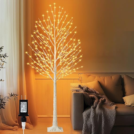 6FT Lighted Birch Tree with 144 LED Light, Artificial Light Up Tree