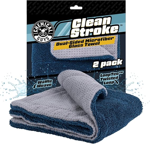 Chemical Guys, Clean Stroke Dual-Sided Glass Towels, 16 x 16 in, 2 Pack