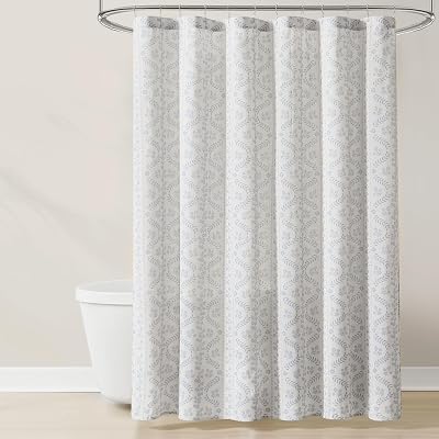 Lush Decor Doreen Delicate Floral Linen Textured Shower Curtain Single 72 W x 72 L Blue - Floral Shower Curtains for Bathroom - Bathroom Curtain