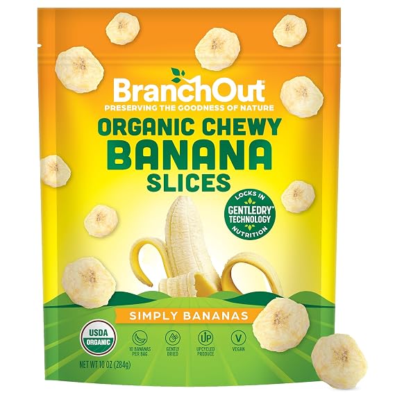 BranchOut Chewy Banana Slices, No Added Sugar, 100% Fruit, Better than Freeze Dried Banana Chips, Healthy Vegan Snacks for Kids & Adults, 10 oz Party Bag