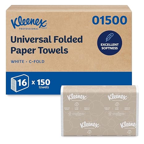 Kleenex Professional Universal C-Fold Folded Paper Towels, Bulk (01500), Absorbent, White (150 Sheets/Pack, 16 Packs/Case, 2,400 Sheet Total) | 1-Ply Paper