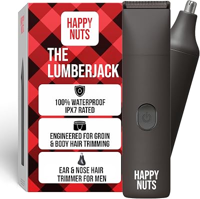 HAPPY NUTS Lumberjack 2.0 Mens Electric Body & Groin Hair Trimmer - Waterproof, Rechargeable Manscaping Kit Plus Foil Shaver - Quiet Motor for Efficient Grooming Graphite 1.0