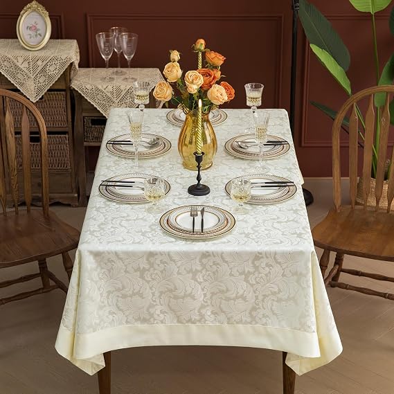 GLORY SEASON Emboss Style Textured Tablecloth Waterproof Solid Bordered Retro Tablecloths Classic Luxurious Washable Rectangle/Oblong Table Cloth,Kitchen Dinning Decor 60x102 Inch