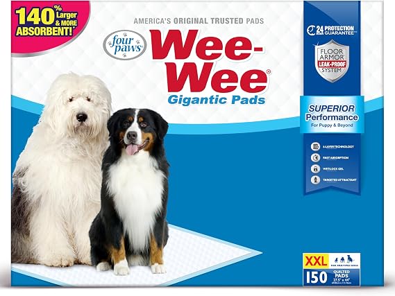 Four Paws Wee-Wee Superior Performance Gigantic Dog Pee Pads, 150 Count