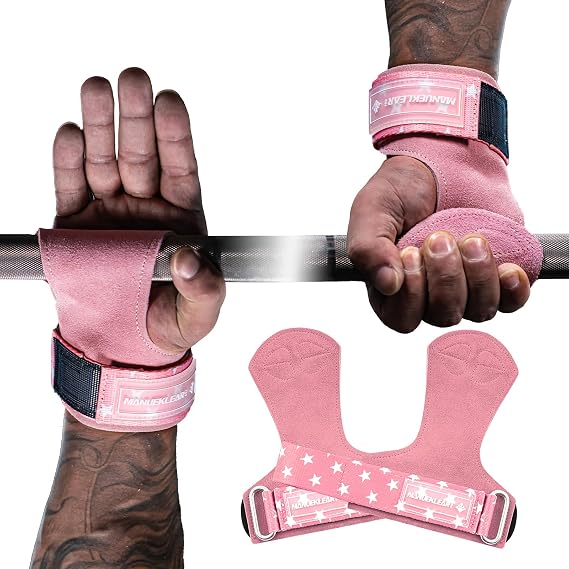 MANUEKLEAR Double Leather Weight Lifting Straps with Cushion Wrist Loop