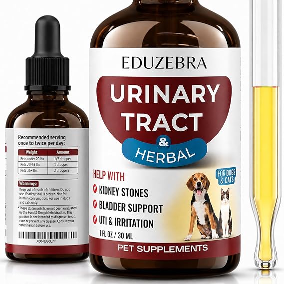 EDUZEBRA Urinary Tract Health Treatment for Dogs & Cats Natural Herbal UTI Support Drops with Cranberry Extract Promotes Bladder, Kidney & Digestive Wellness Support Renal Function