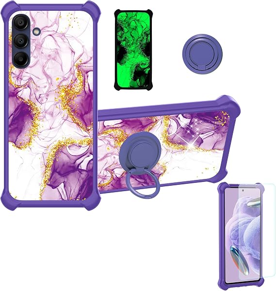 Aroepurt Case Compatible for Troomi Phone Pro Phone Case Cover [with Tempered Glass Screen Protector][Hard PC + Soft Silicone][Ring Support] [Gold Glitter+Luminous] JSZ-ZDL