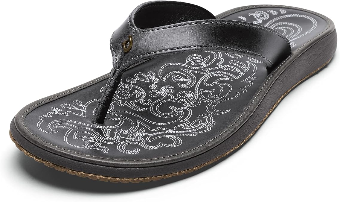 OluKai Paniolo Women's Premium Leather Sandals, Unique Flip-Flop Slides